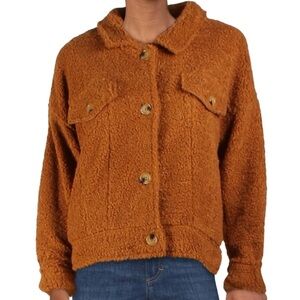 NWT Gilli Brown Button Down Collard Sherpa Teddy Jacket Oversized Trucker Size L